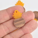 2 Pineapple Charms, Yellow Resin and Real Wood, 27mm long, chs6742