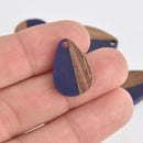 2 Teardrop Charms, Navy Blue Resin and Real Wood, 22mm long, chs6744