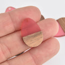 2 Teardrop Charms, Red Resin and Real Wood, 25mm long, chs6746