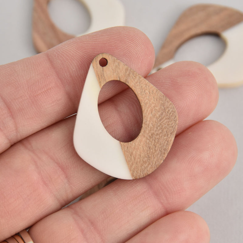 1 Teardrop Charm, White Resin and Real Wood, 1", chs6750