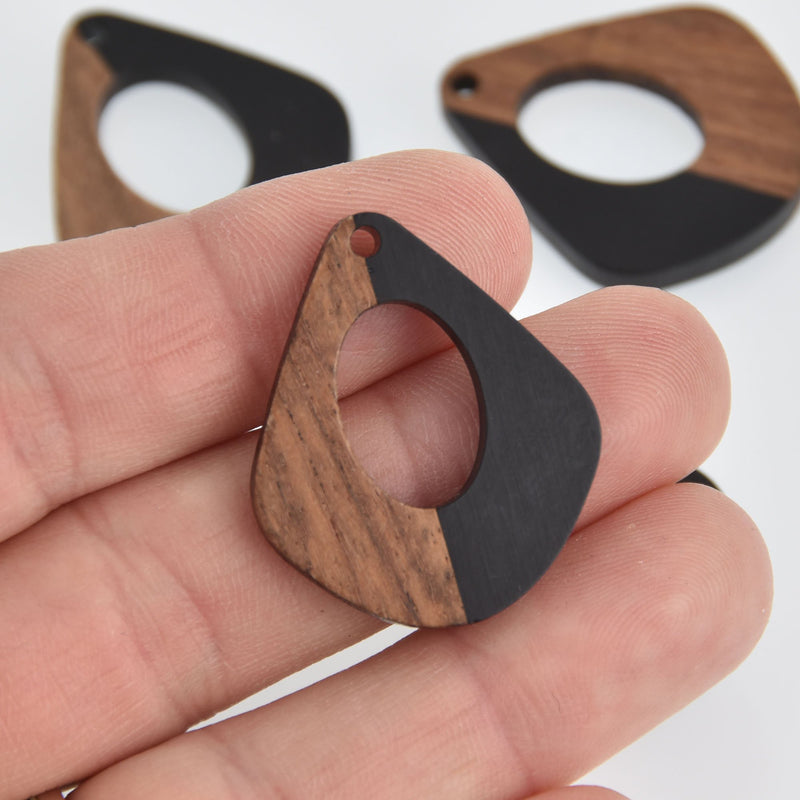 1 Teardrop Charm, Black Resin and Real Wood, 1", chs6751