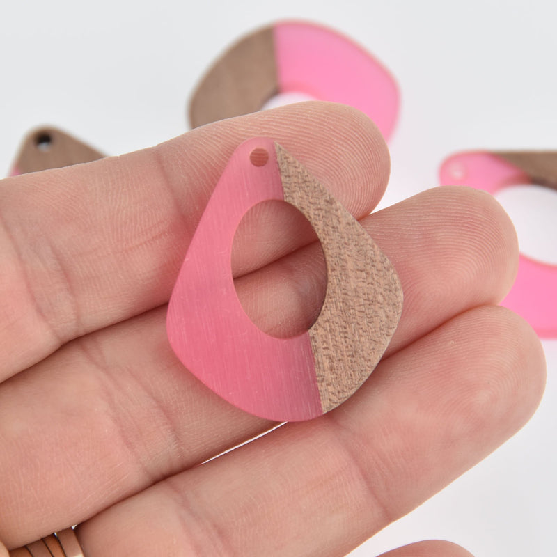 1 Teardrop Charm, Pink Resin and Real Wood, 1", chs6752