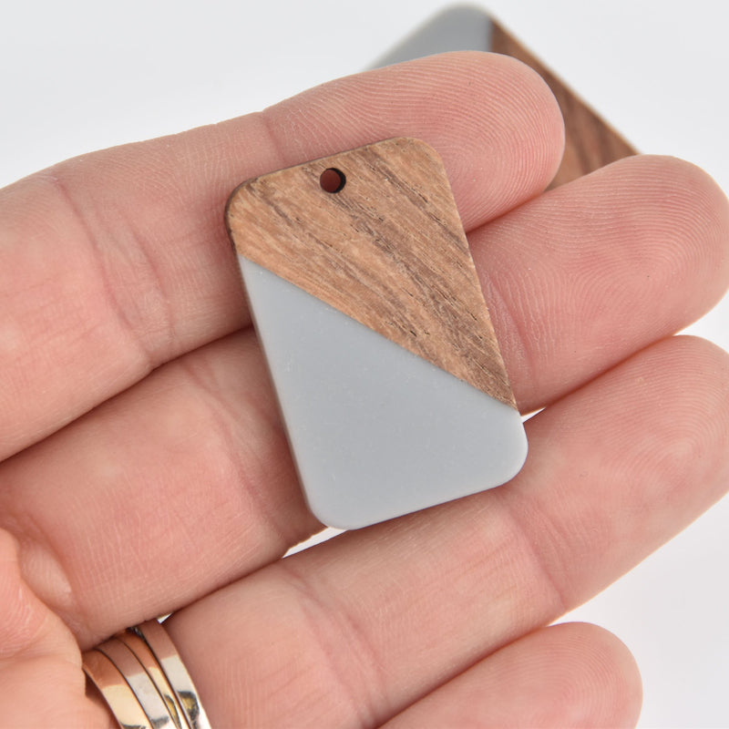 2 Colorblock Charms, Gray Resin and Real Wood, 33mm long, chs6753