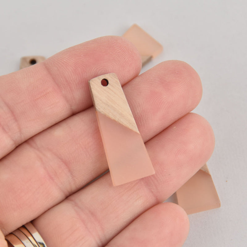 2 Colorblock Charms, Blush Pink Resin and Real Wood Trapezoid, 30mm long, chs6754