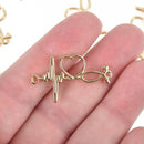 5 Gold HEARTBEAT Charms, Jesus Fish Pendants, EKG Charms, Connector Links, 34x19mm, chs6767