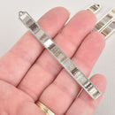 2 Fiber Stick Charms, Gray White Gold Fabric, Silver Plated, Threaded Bar Rectangle 3.25" chs6771