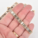 2 Fiber Stick Charms, Gray White Gold Fabric, Gold Plated, Threaded Bar Rectangle 3.25" chs6773