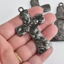 1 Gunmetal Black Cross Charm, fish on cross, 2-5/8", chs6783