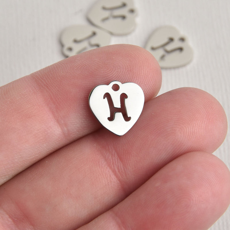 1 Stainless Steel Letter H Heart Charm, Silver Cutout Personalized Jewelry 12mm chs6785