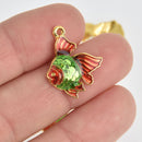 5 Enamel Fish Charms Gold with Red and Green chs6788