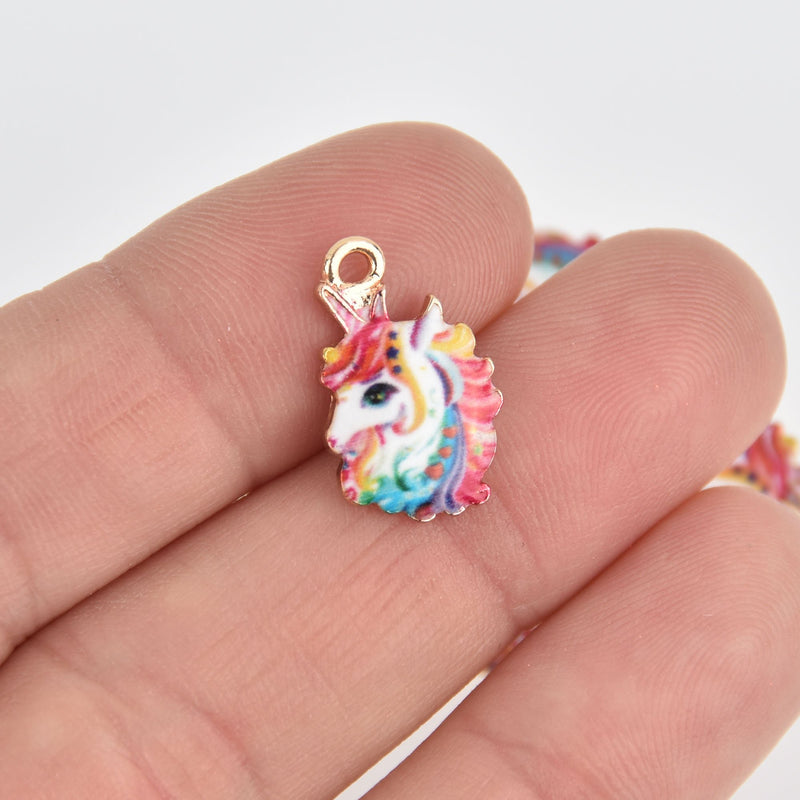 6 Rainbow Unicorn Charms Gold Plated chs6789