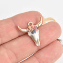 6 Bull Skull Charms Gold Plated with Flowers chs6792