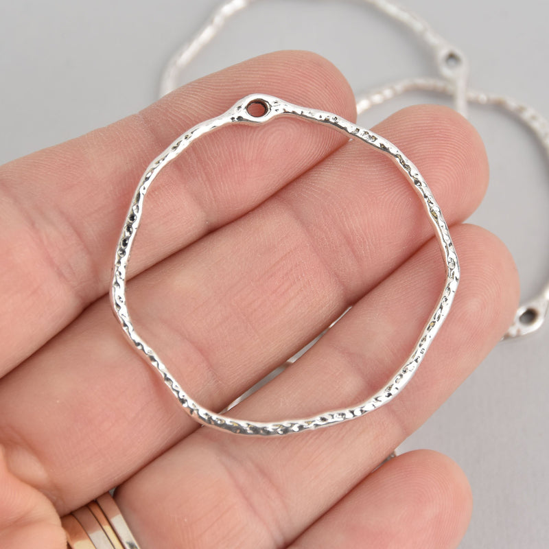 4 Silver Hammered Rings, Circle Washer Connector Links, 43mm, chs6795