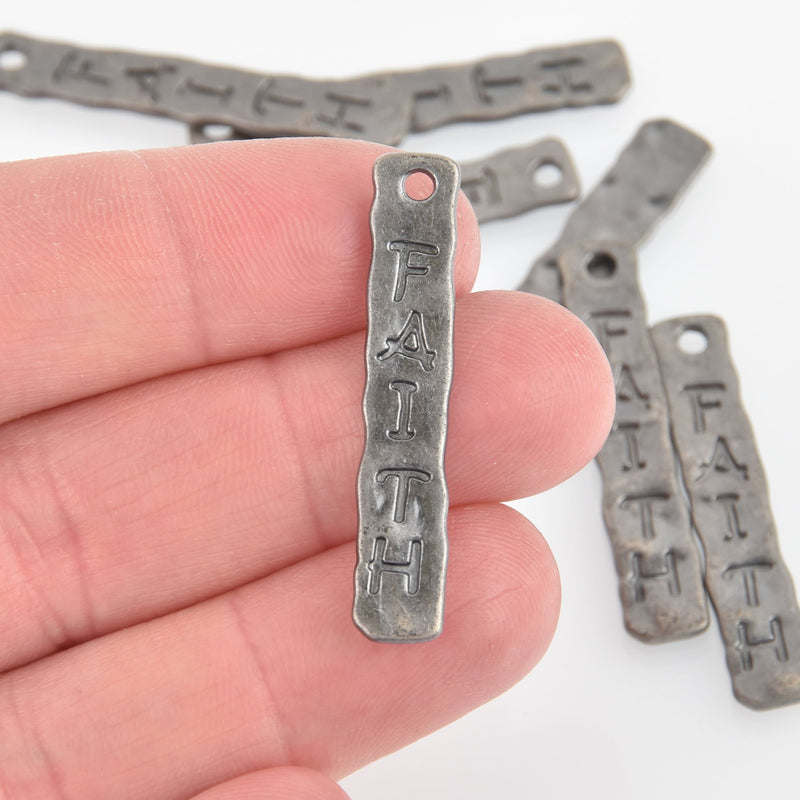 8 Gunmetal "Faith" Hammered Metal Tags, religious charms, bar pendant, stamped rectangle charm chs6796