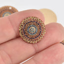 5 Mandala Charms, Gold Circle with Enamel chs6807