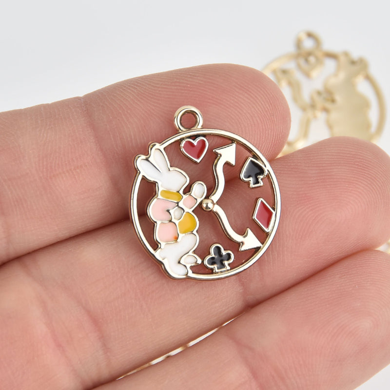 5 Rabbit Charms Gold Clock with Enamel Colors chs6808