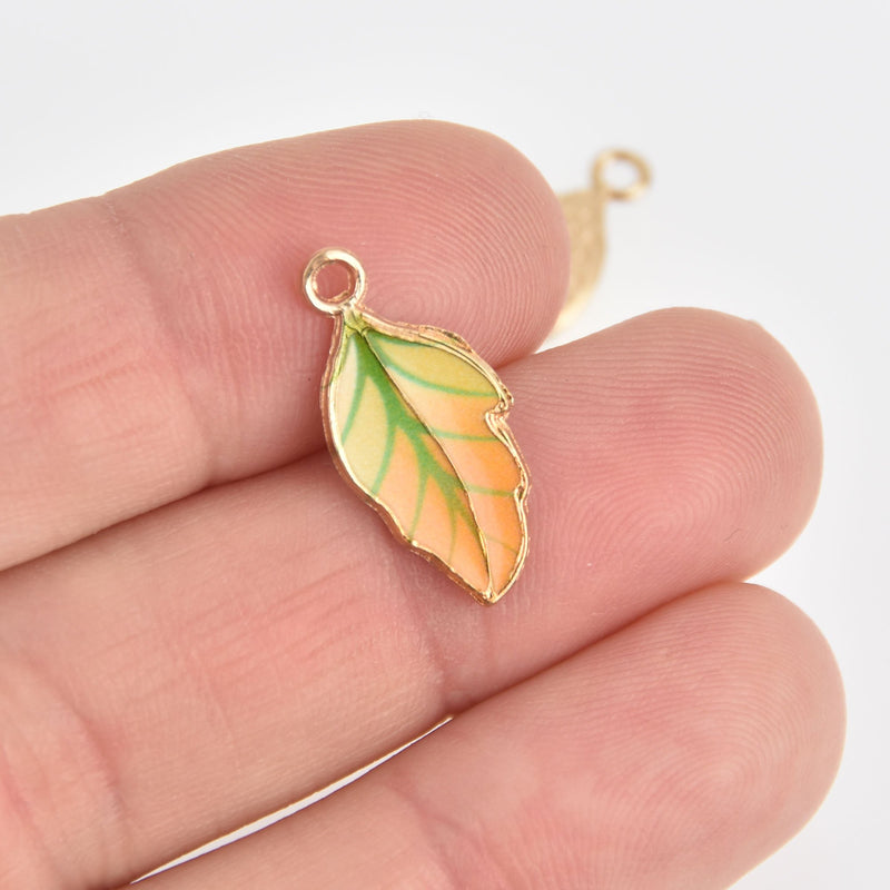 5 Enamel Leaf Charms Gold with Autumn Colors chs6809