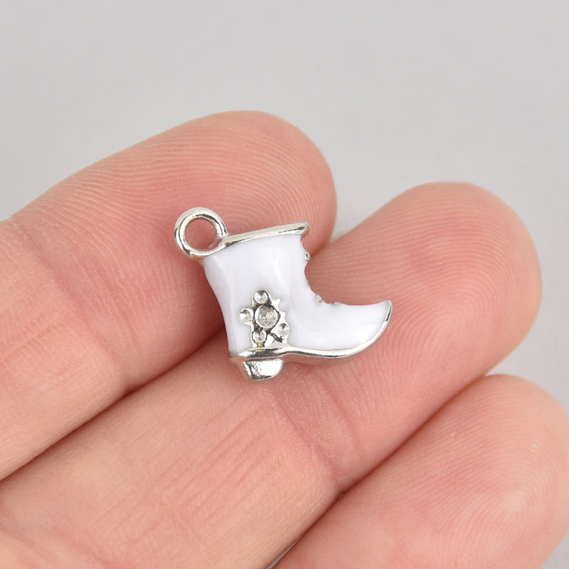 4 White Drill Team Boot Charms Silver with Enamel chs6812