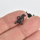 5 Black Raven Bird Charms, Black Enamel chs6814