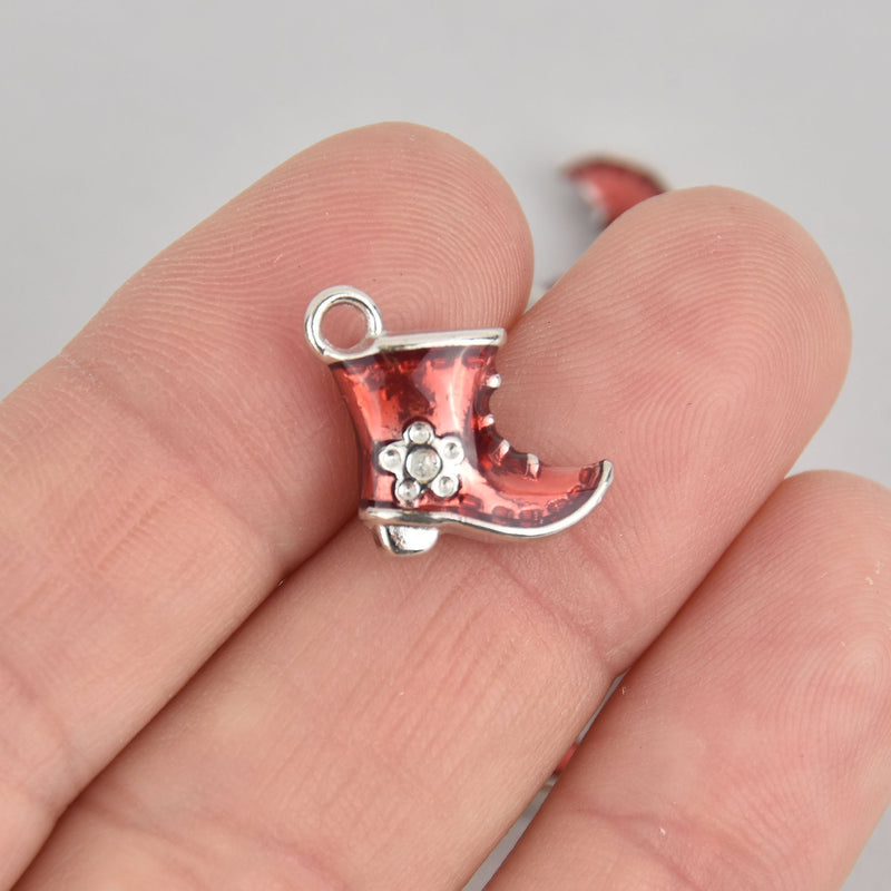 4 Red Drill Team Boot Charms Silver with Enamel chs6815