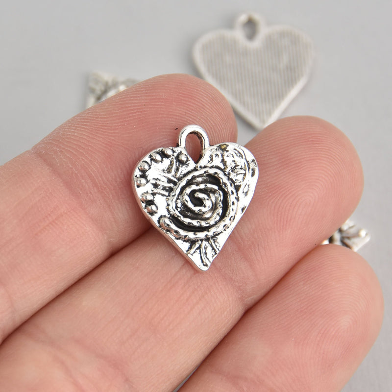 8 Silver Heart Charms, Valentines Day, 17mm, chs6816