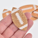 6 Gold Glitter Football Charms Faux Leather, Vegan Leather, 2-1/8" chs6824