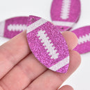 6 Hot Pink Glitter Football Charms Faux Leather, Vegan Leather, 2-1/8" chs6825