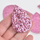 10 Pink Faux Leather Teardrops GLITTER Charm Pendant Vegan Leather, 2-1/4" long chs6827