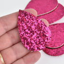10 Hot Pink Faux Leather Teardrops GLITTER Charm Pendant Vegan Leather, 2-1/4" long chs6828
