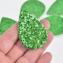 10 Green Faux Leather Teardrops GLITTER Charm Pendant Vegan Leather, 2-1/4" long chs6829