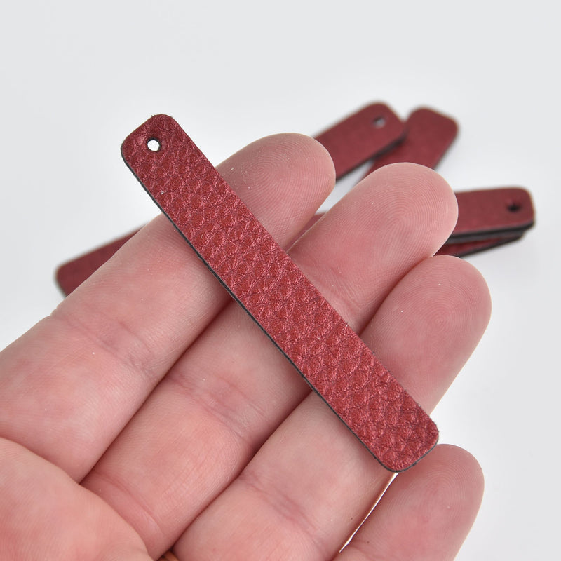 8 Dark Red Faux Leather Bar Charm Pendant Vegan Leather, 2-5/8" long chs6834
