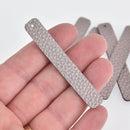8 Pewter Gray Faux Leather Bar Charm Pendant Vegan Leather, 2-5/8" long chs6835