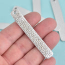 8 Metallic Silver Faux Leather Bar Charm Pendant Vegan Leather, 2-5/8" long chs6837