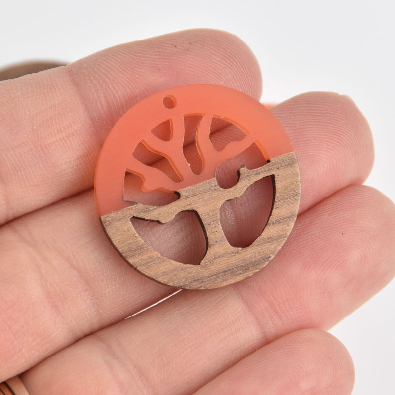 1 Tree Charm, Orange Resin and Real Wood, 28mm, chs6842