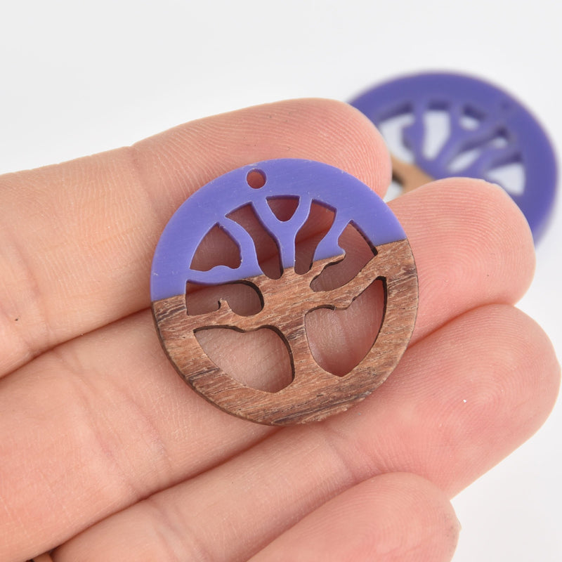 1 Tree Charm, Purple Resin and Real Wood, 28mm, chs6843