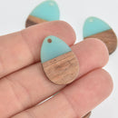 2 Teardrop Charms, Turquoise Blue Resin and Real Wood, 25mm long, chs6845