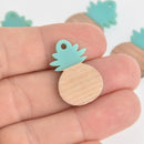2 Pineapple Charms, Turquoise Blue Resin and Real Wood Pineapple, 27mm long, chs6848