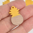 2 Pineapple Charms, Bright Yellow Resin and Real Wood Pineapple, 27mm long, chs6849
