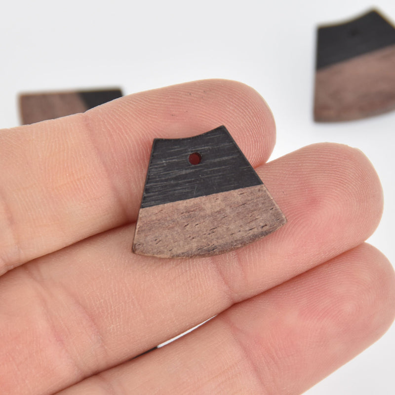 2 Wood Resin Charms, Black Resin and Real Wood, Trapezoid, 22mm long, chs6856