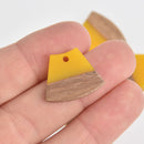 2 Wood Resin Charms, Yellow Resin and Real Wood, Trapezoid, 22mm long, chs6857