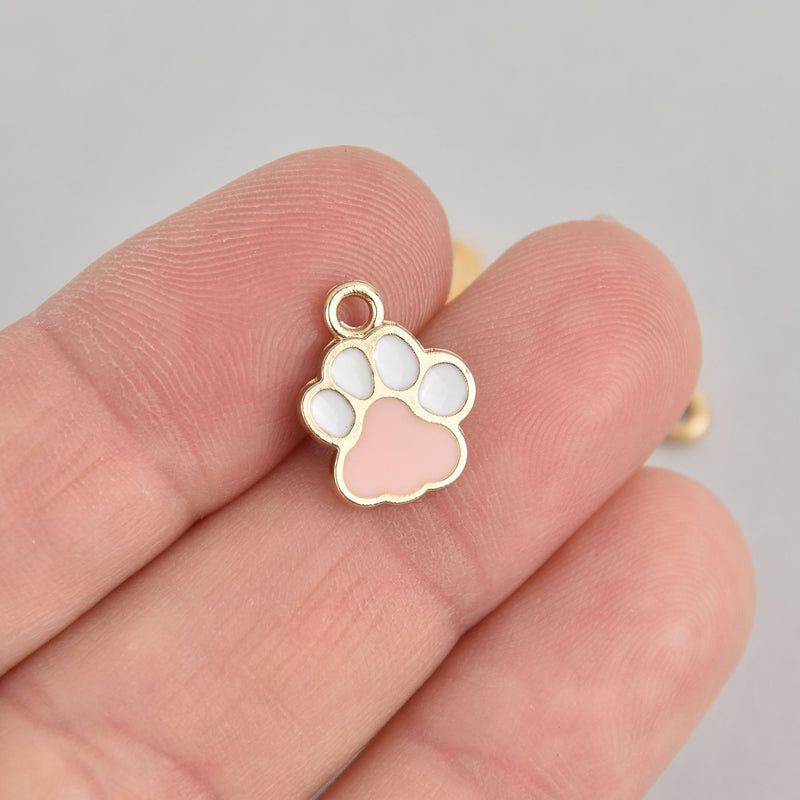 5 Pink Paw Print Charms, Gold with Enamel chs6864