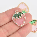 2 Pink Strawberry Fruit Charms Gold Plated Metal 27mm chs6866