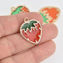 2 Red Strawberry Fruit Charms Gold Plated Metal 27mm chs6867