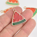 2 Red Watermelon Fruit Charms Gold Plated Metal 26mm chs6868