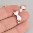 4 Rose Gold Plated White Enamel CAT KITTEN Charm Pendants, 23mm  chs6875