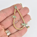 2 Dragonfly Teardrop Charms, Patina Gold Hammered Metal, 2.25" long, chs6882