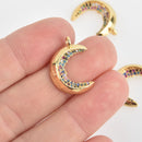 Gold Rainbow Moon Micro Pave Charm 22x16mm, chs6885