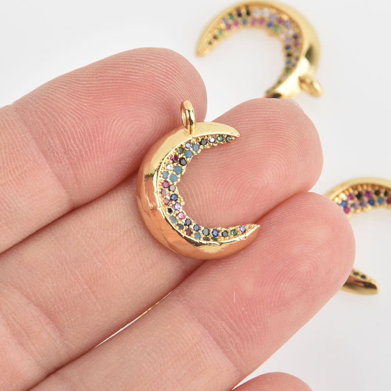 Gold Rainbow Moon Micro Pave Charm 22x16mm, chs6885
