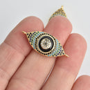 1 Evil Eye Charm, Gold Micro Pave Connector Link, CZ crystals chs6890