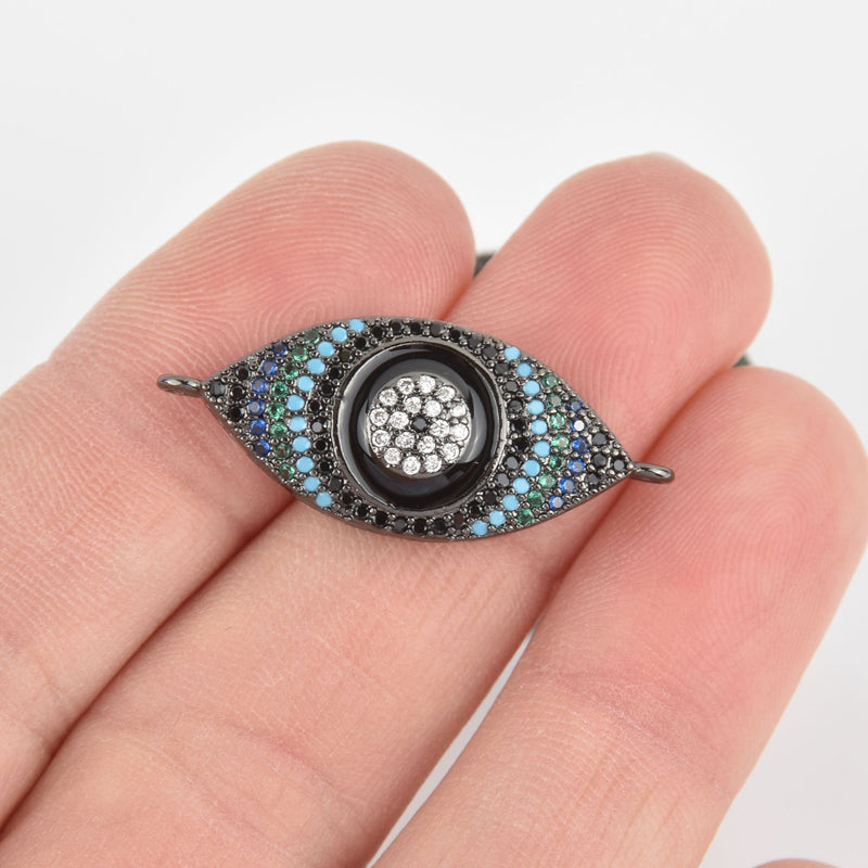 1 Evil Eye Charm, Black Micro Pave Connector Link, CZ crystals chs6893